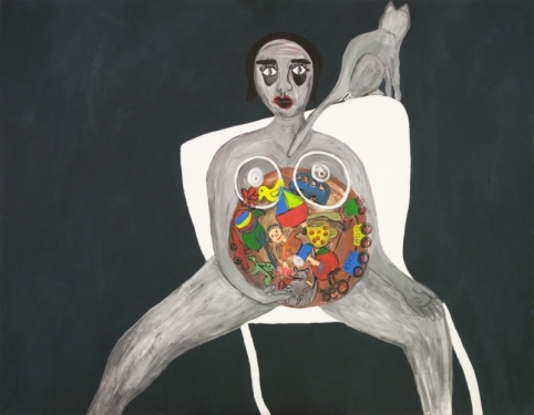 Brzuch z zabawkami, 2009, płótno, farby akrylowe, 170 x 130 cm, Foto: Agata Malek